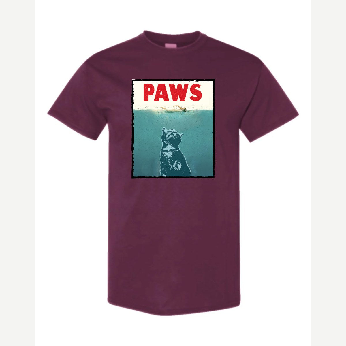 PAWS (Cat Movie Poster Parody) — Classic Tee / Maroon