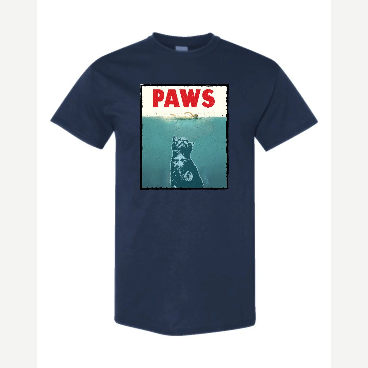 PAWS (Cat Movie Poster Parody) — Classic Tee / Navy