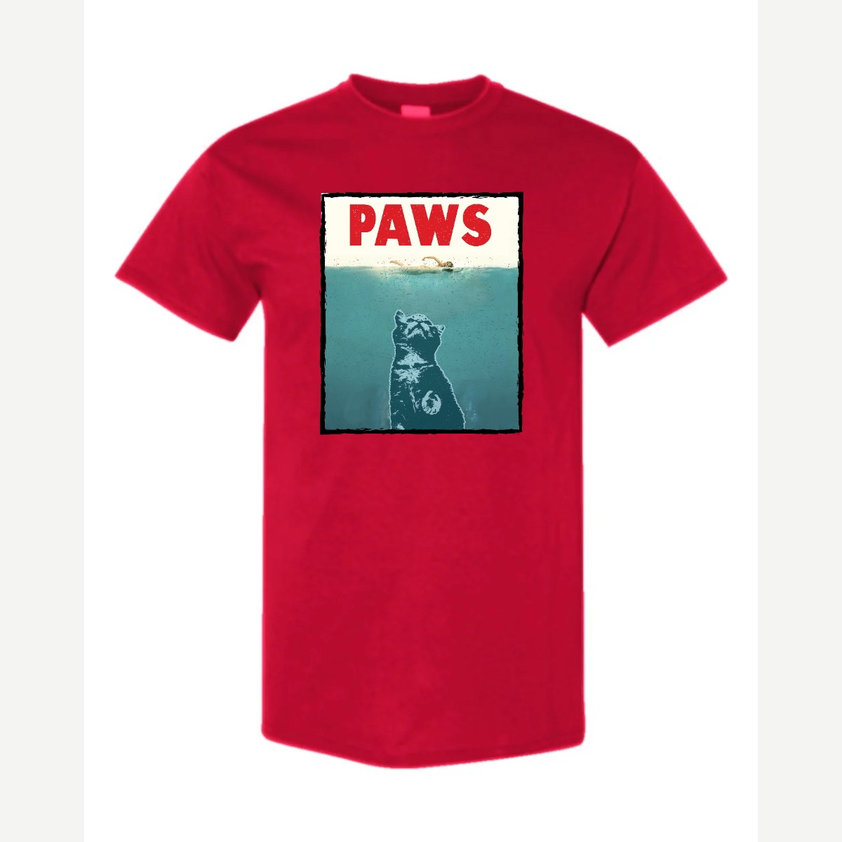 PAWS (Cat Movie Poster Parody) — Classic Tee / Red