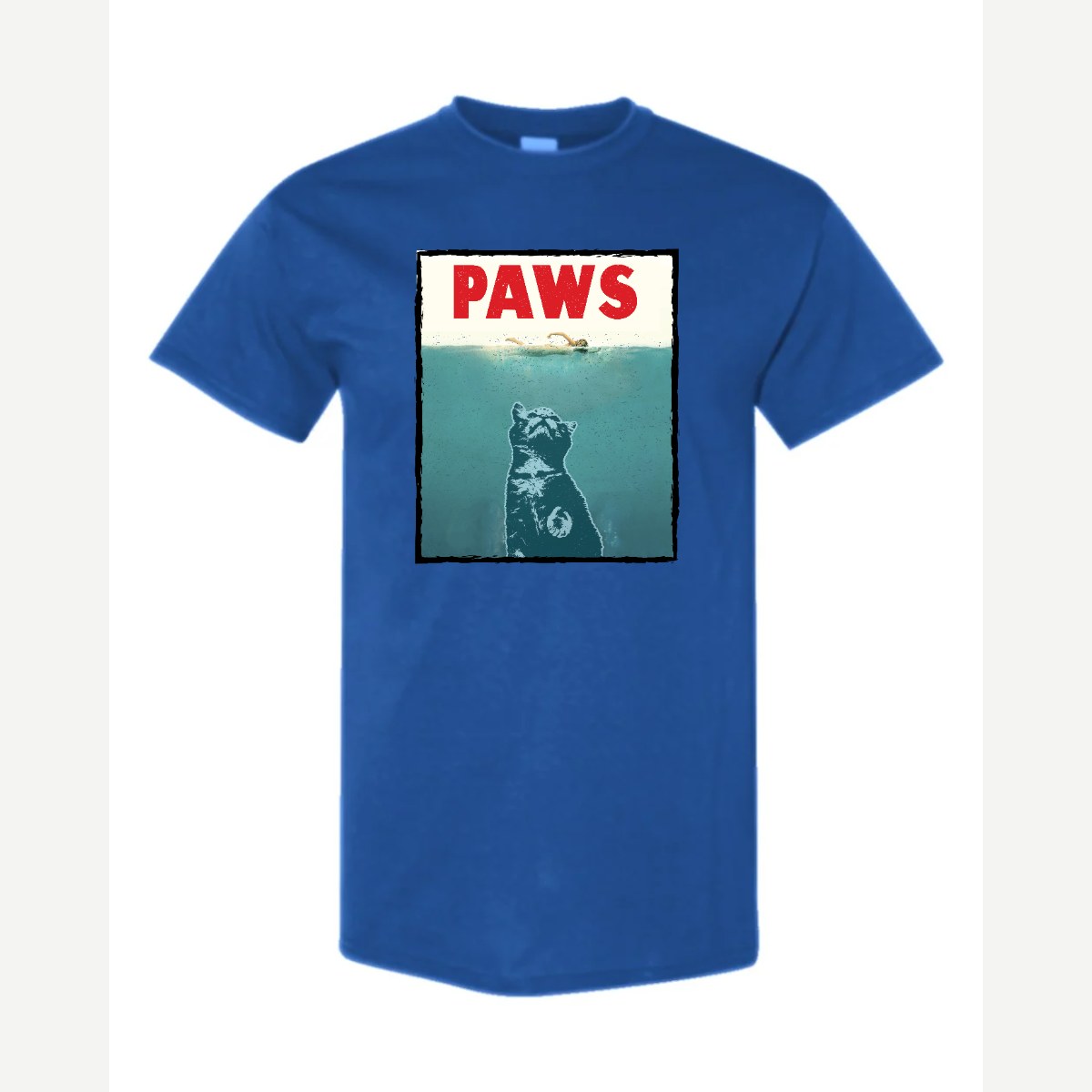 PAWS (Cat Movie Poster Parody) — Classic Tee / Royal
