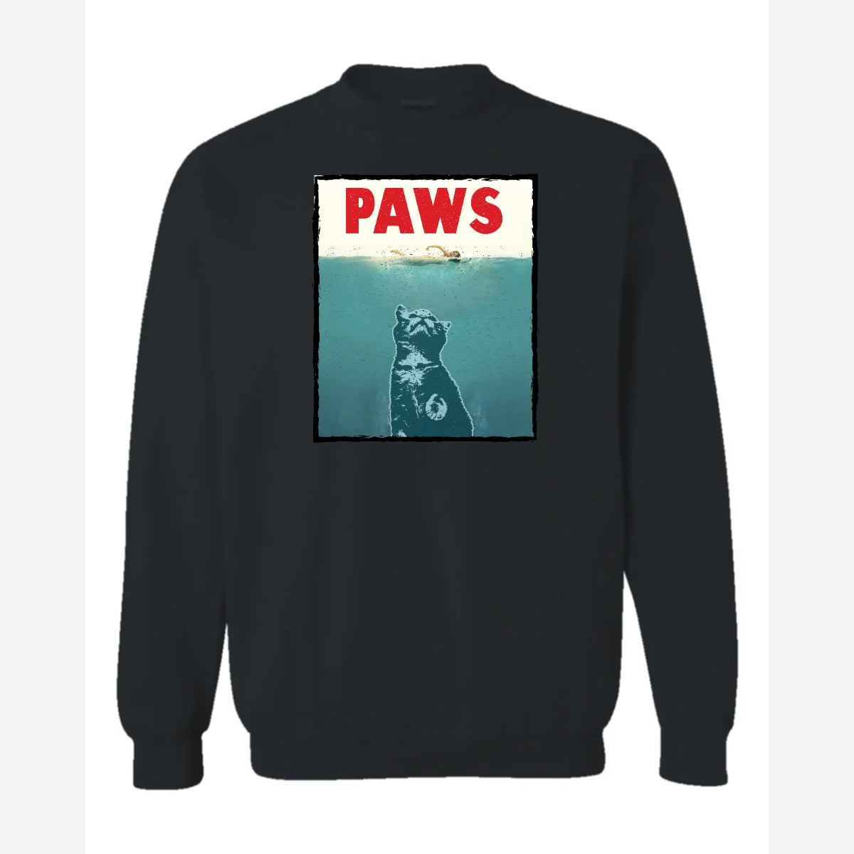PAWS (Cat Movie Poster Parody) — Crewneck Sweatshirt / Black