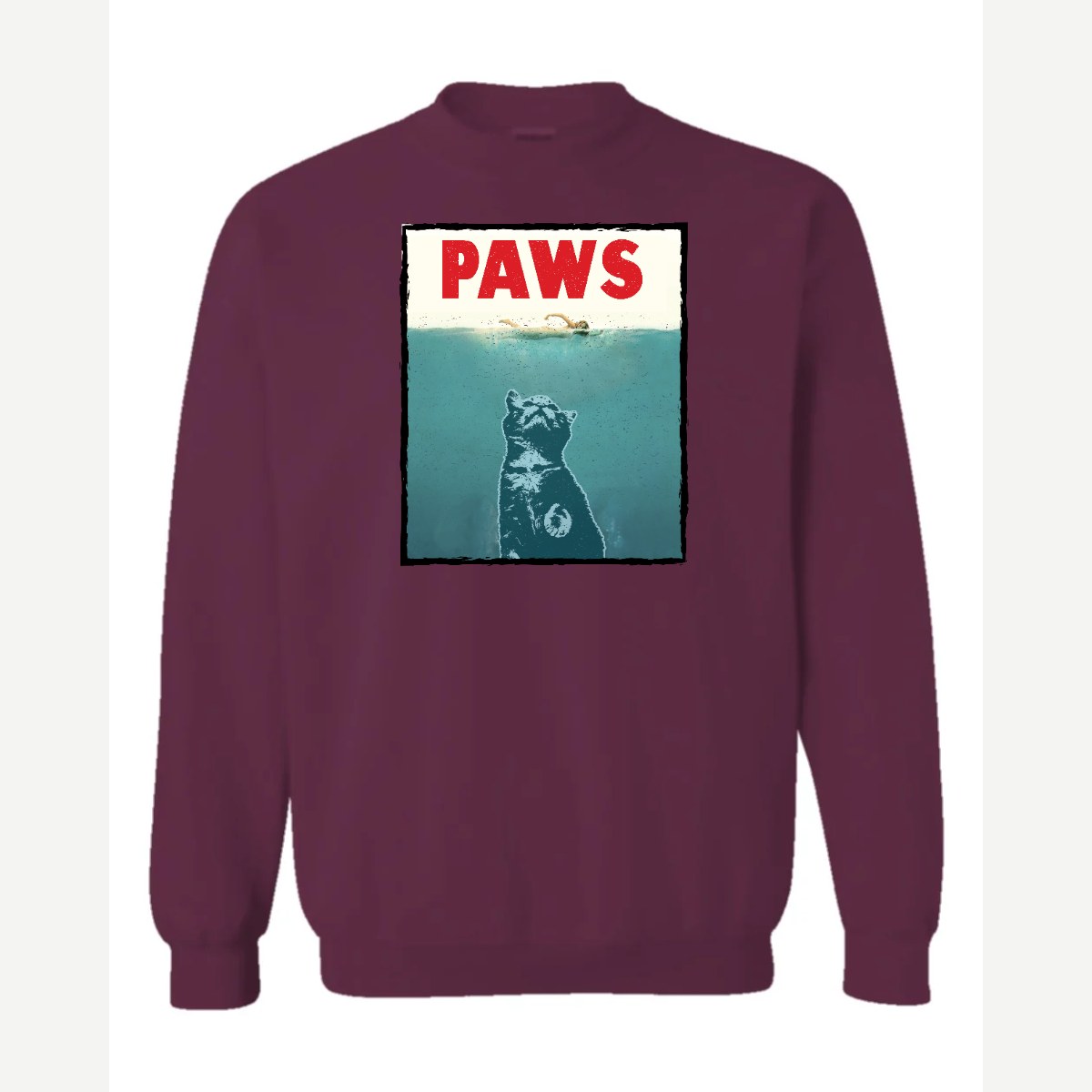 PAWS (Cat Movie Poster Parody) — Crewneck Sweatshirt / Maroon