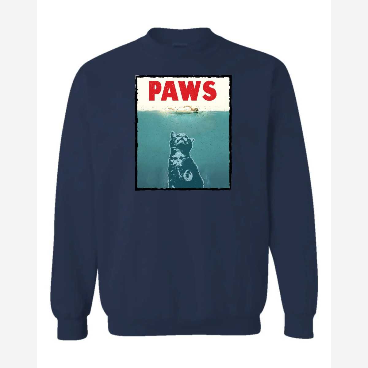 PAWS (Cat Movie Poster Parody) — Crewneck Sweatshirt / Navy