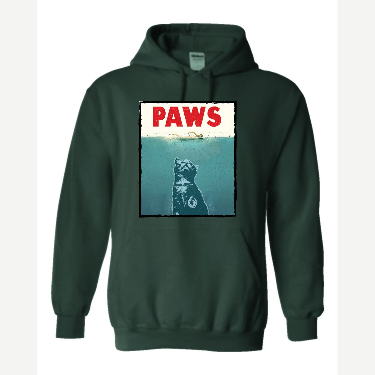 PAWS (Cat Movie Poster Parody) — Hoodie / Forest Green