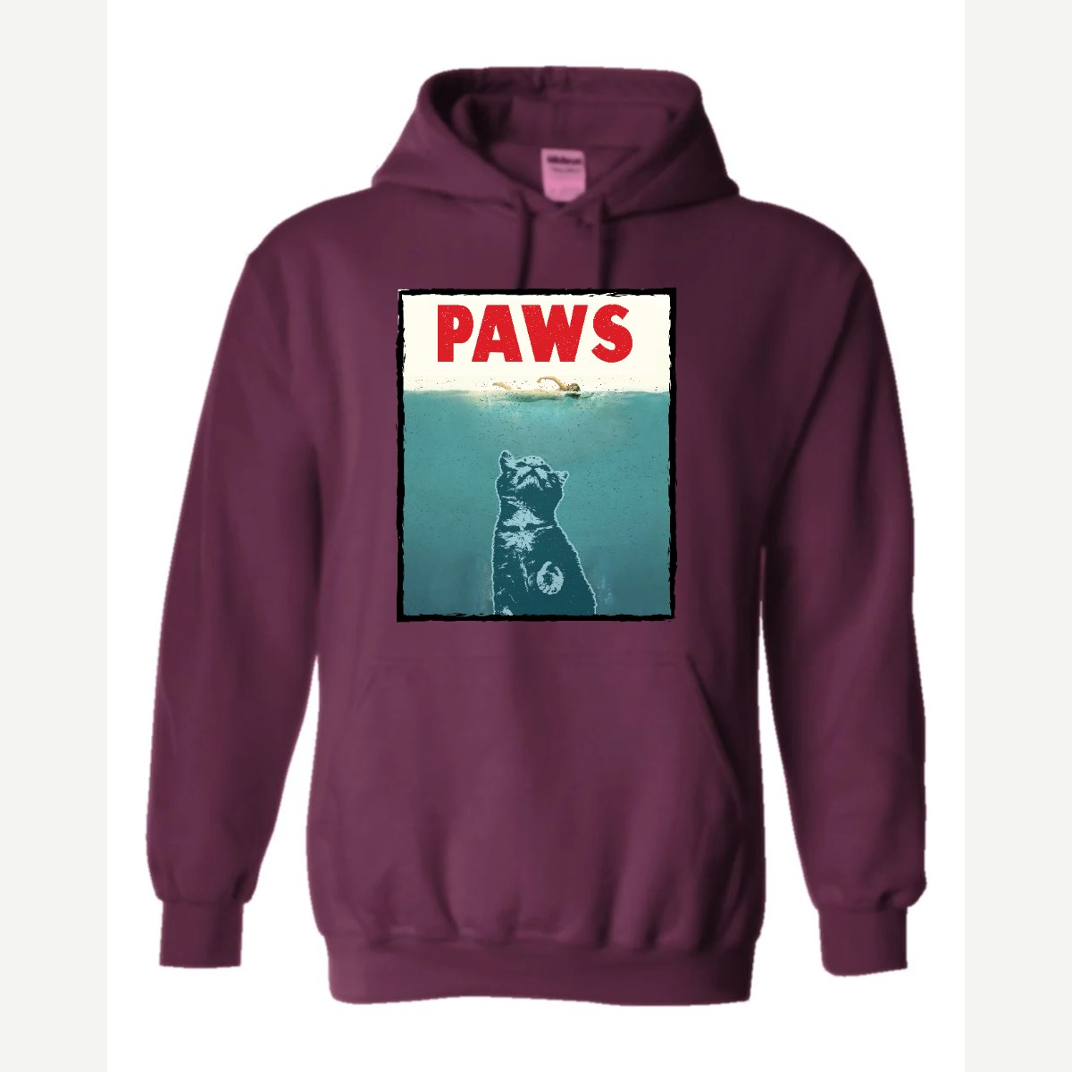 PAWS (Cat Movie Poster Parody) — Hoodie / Maroon