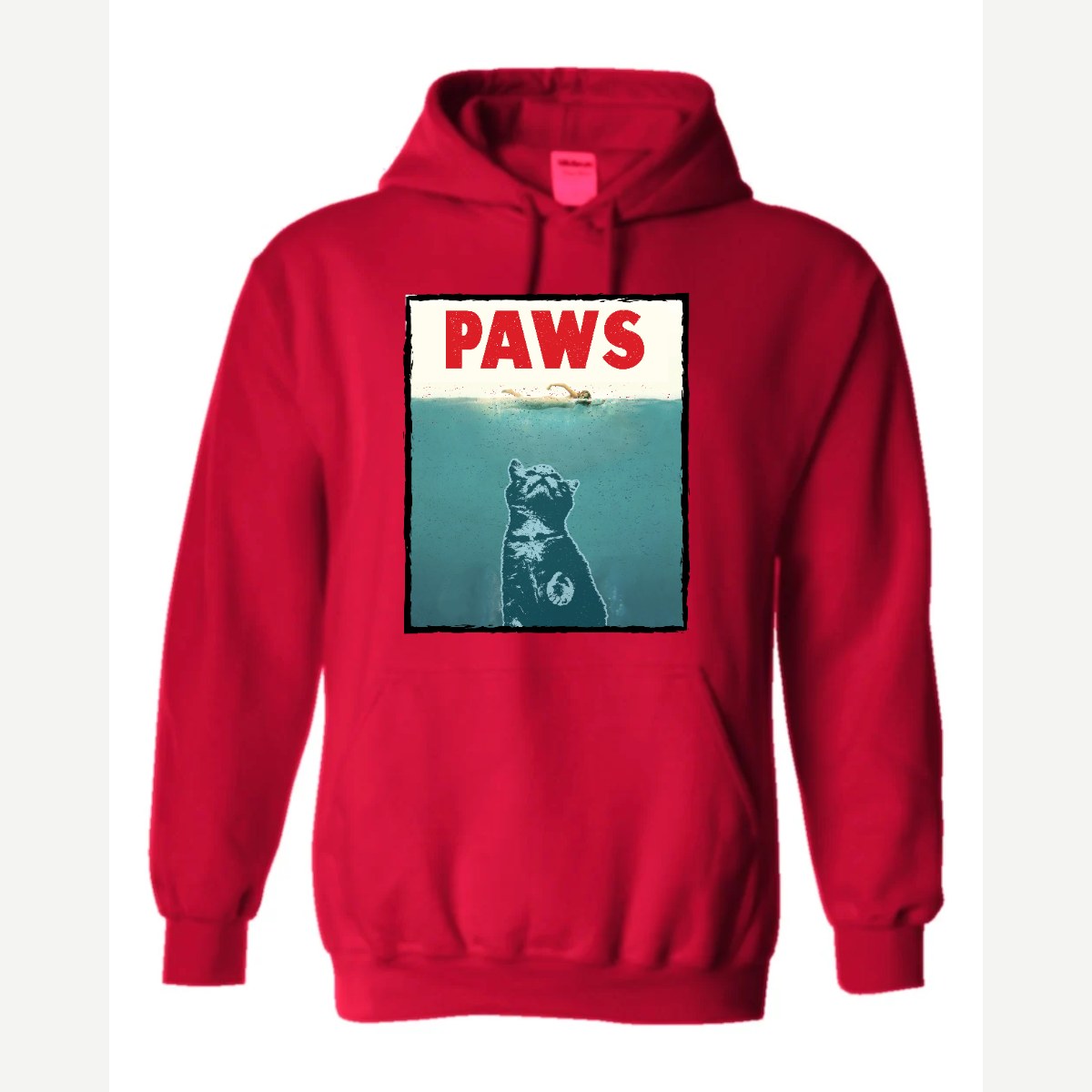 PAWS (Cat Movie Poster Parody) — Hoodie / Red