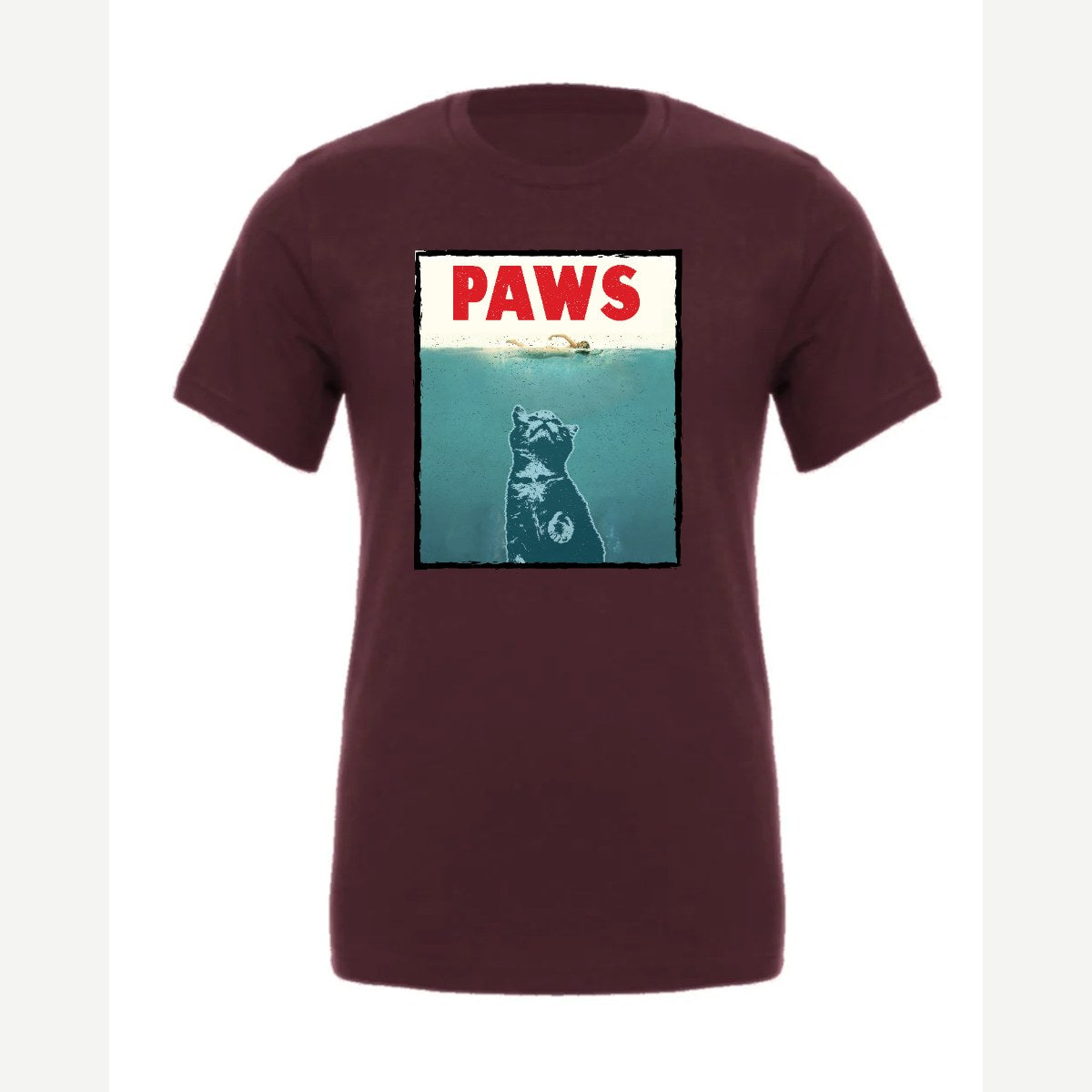 PAWS (Cat Movie Poster Parody) — Premium Tee / Maroon