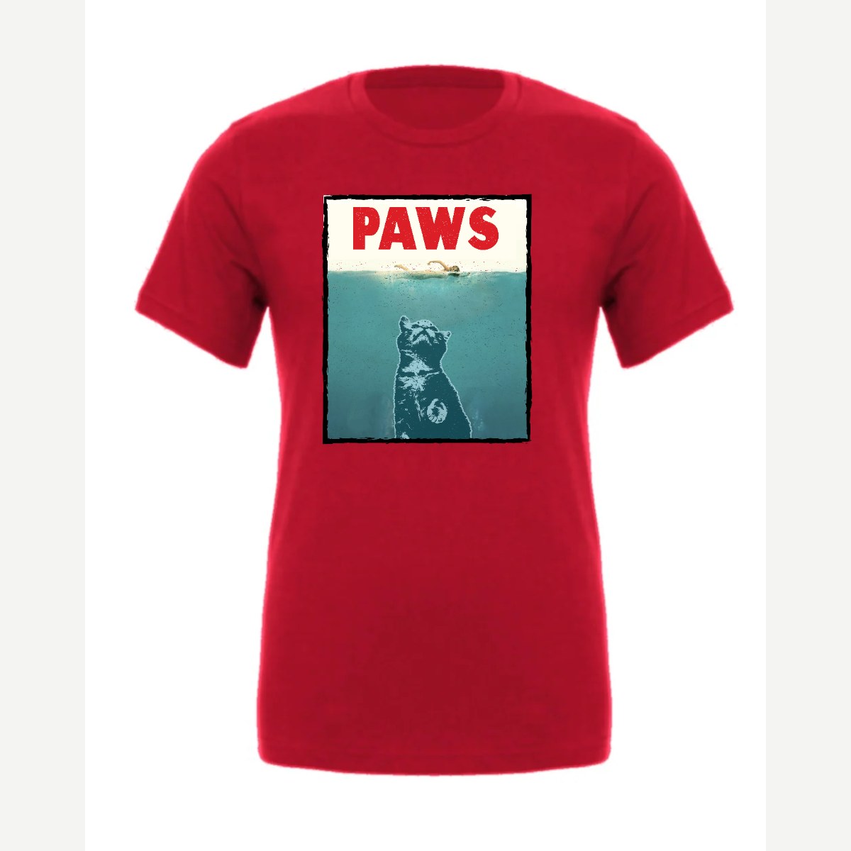 PAWS (Cat Movie Poster Parody) — Premium Tee / Red