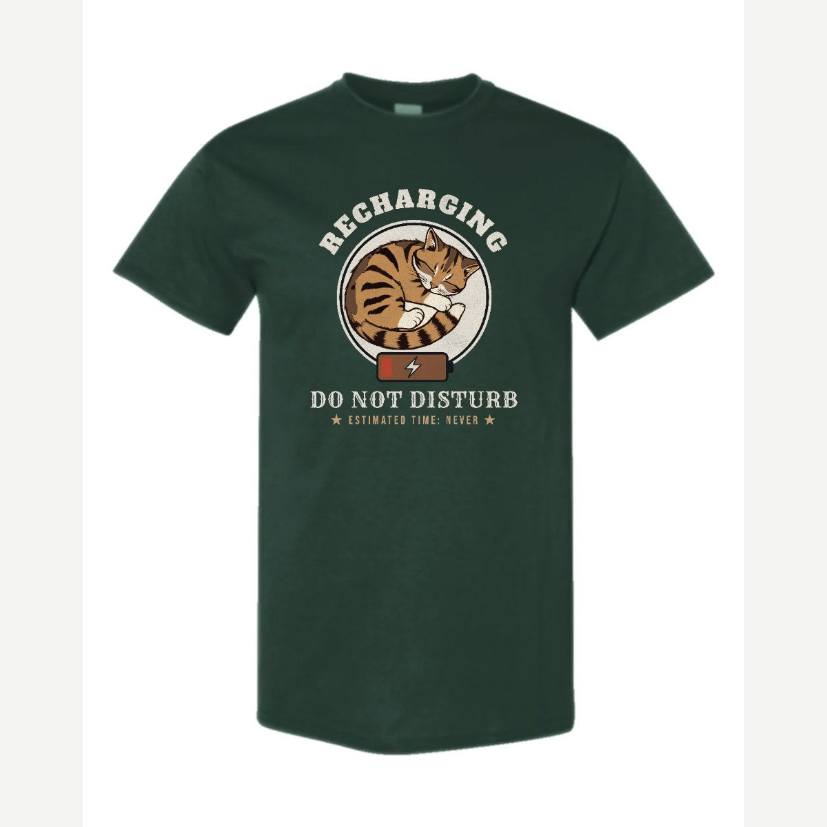 Recharging Do Not Disturb Cat — Classic Tee / Forest Green