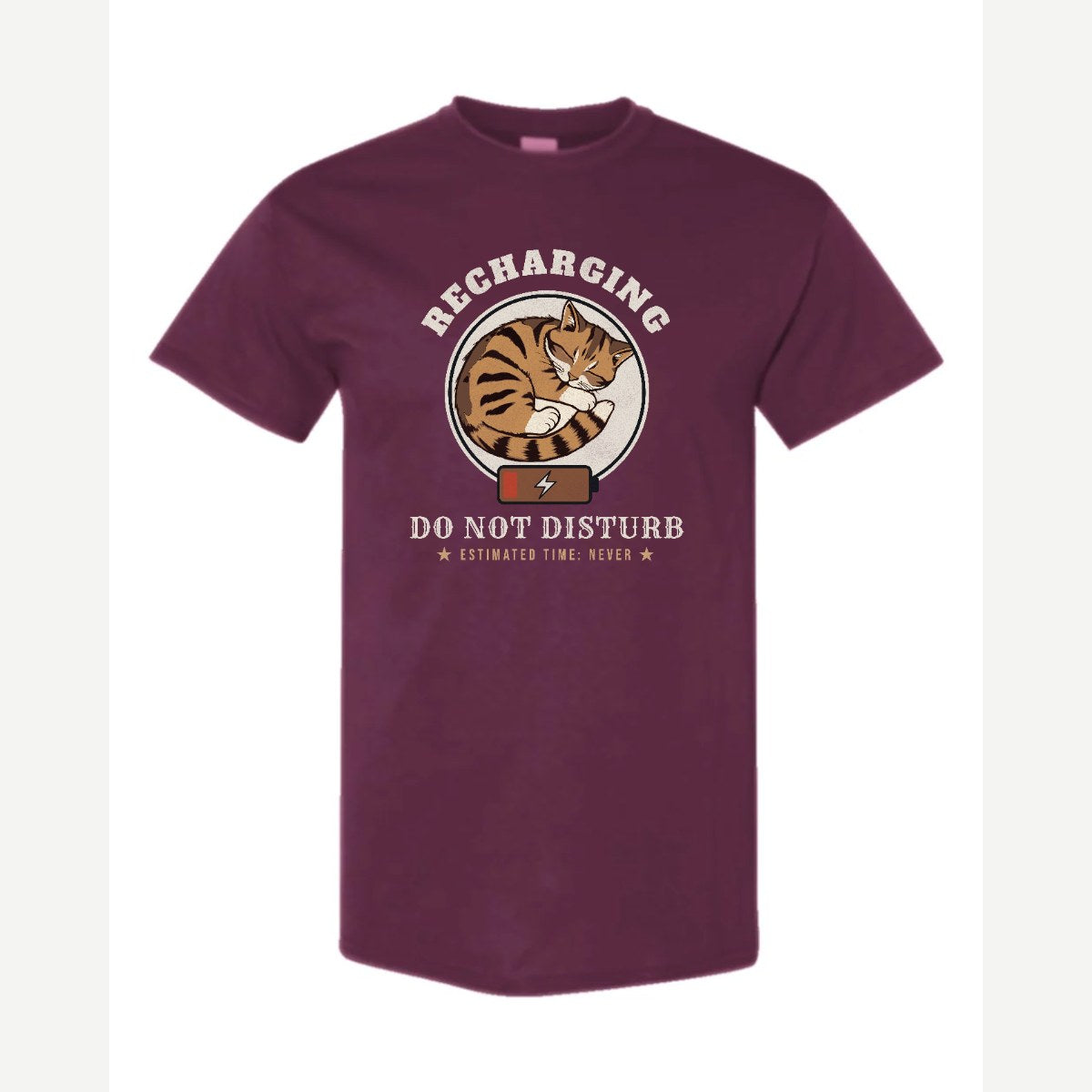 Recharging Do Not Disturb Cat — Classic Tee / Maroon