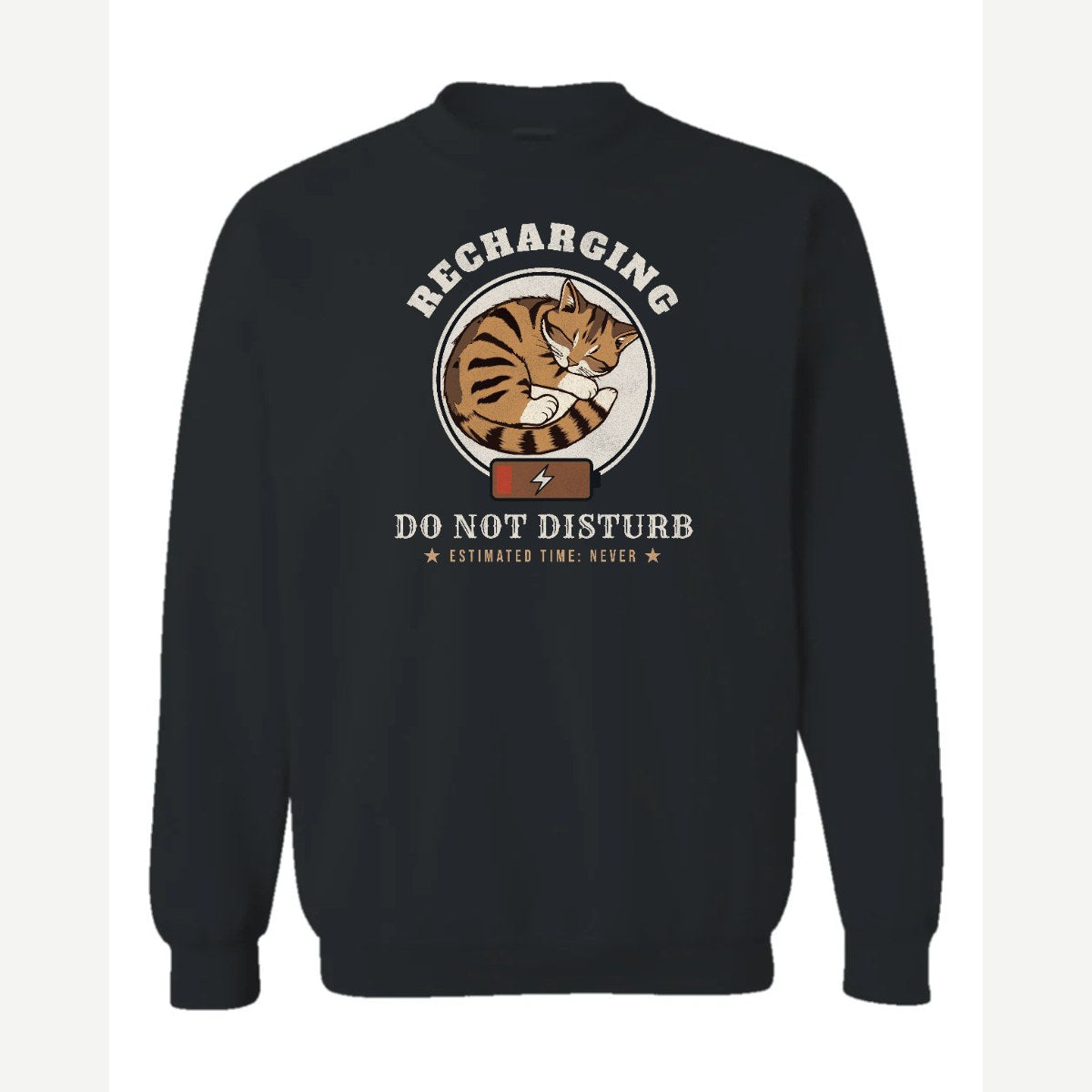 Recharging Do Not Disturb Cat — Crewneck Sweatshirt / Black