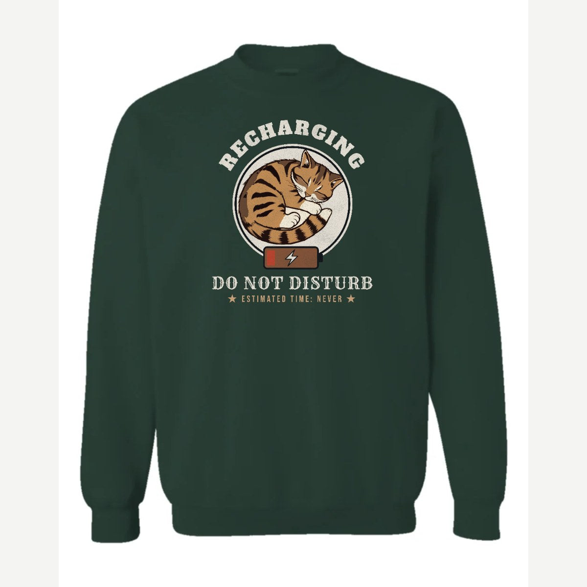 Recharging Do Not Disturb Cat — Crewneck Sweatshirt / Forest Green