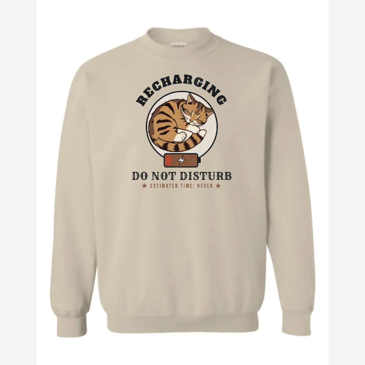 Recharging Do Not Disturb Cat — Crewneck Sweatshirt / Sand