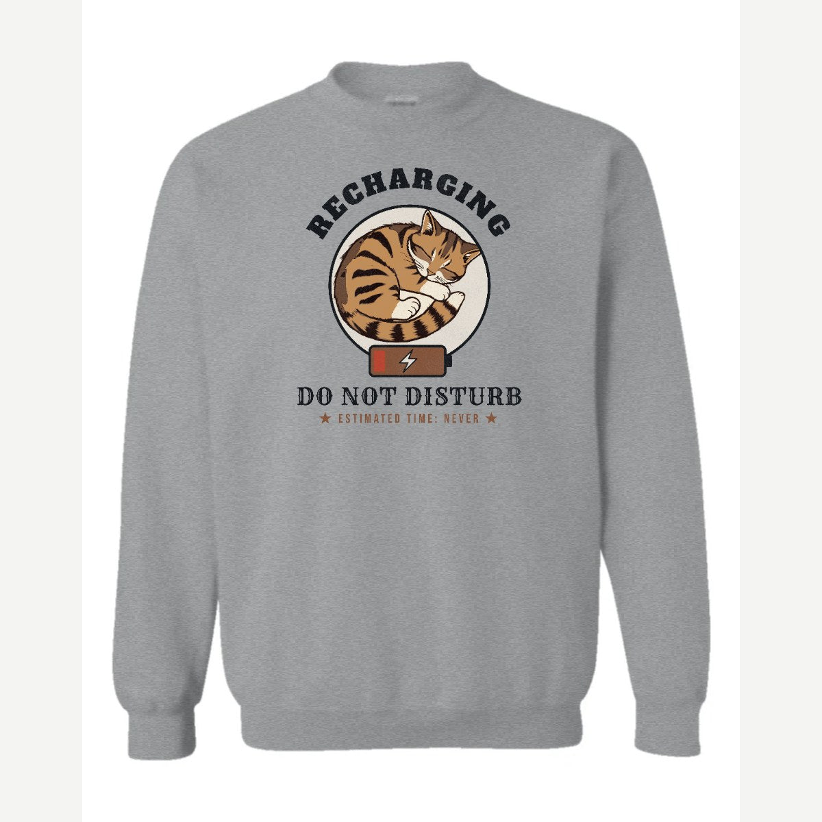 Recharging Do Not Disturb Cat — Crewneck Sweatshirt / Sport Grey