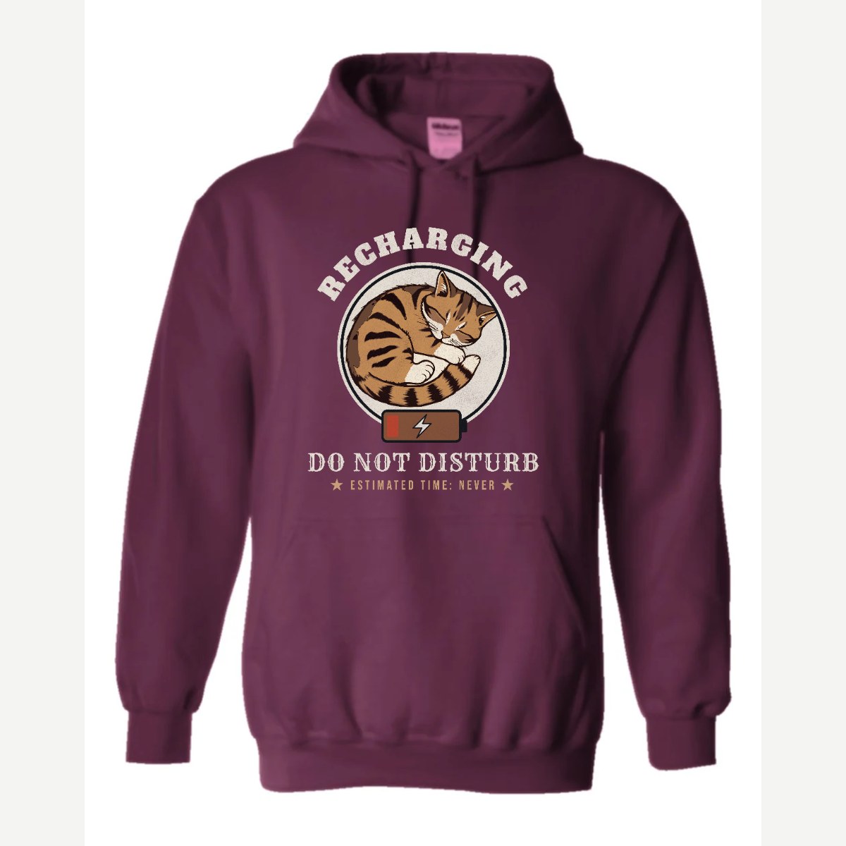 Recharging Do Not Disturb Cat — Hoodie / Maroon