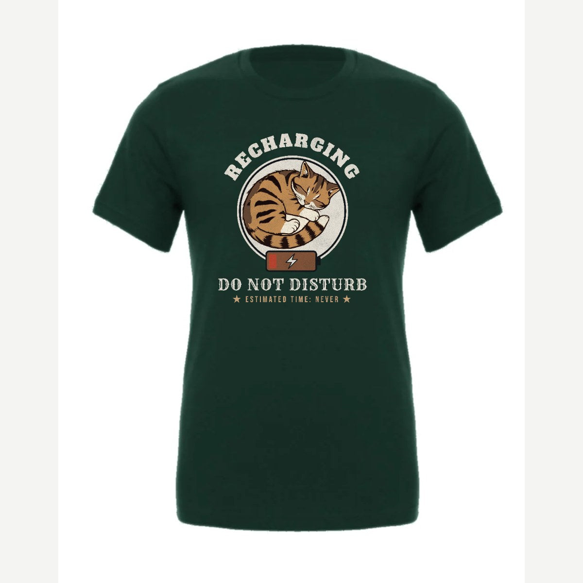 Recharging Do Not Disturb Cat — Premium Tee / Forest