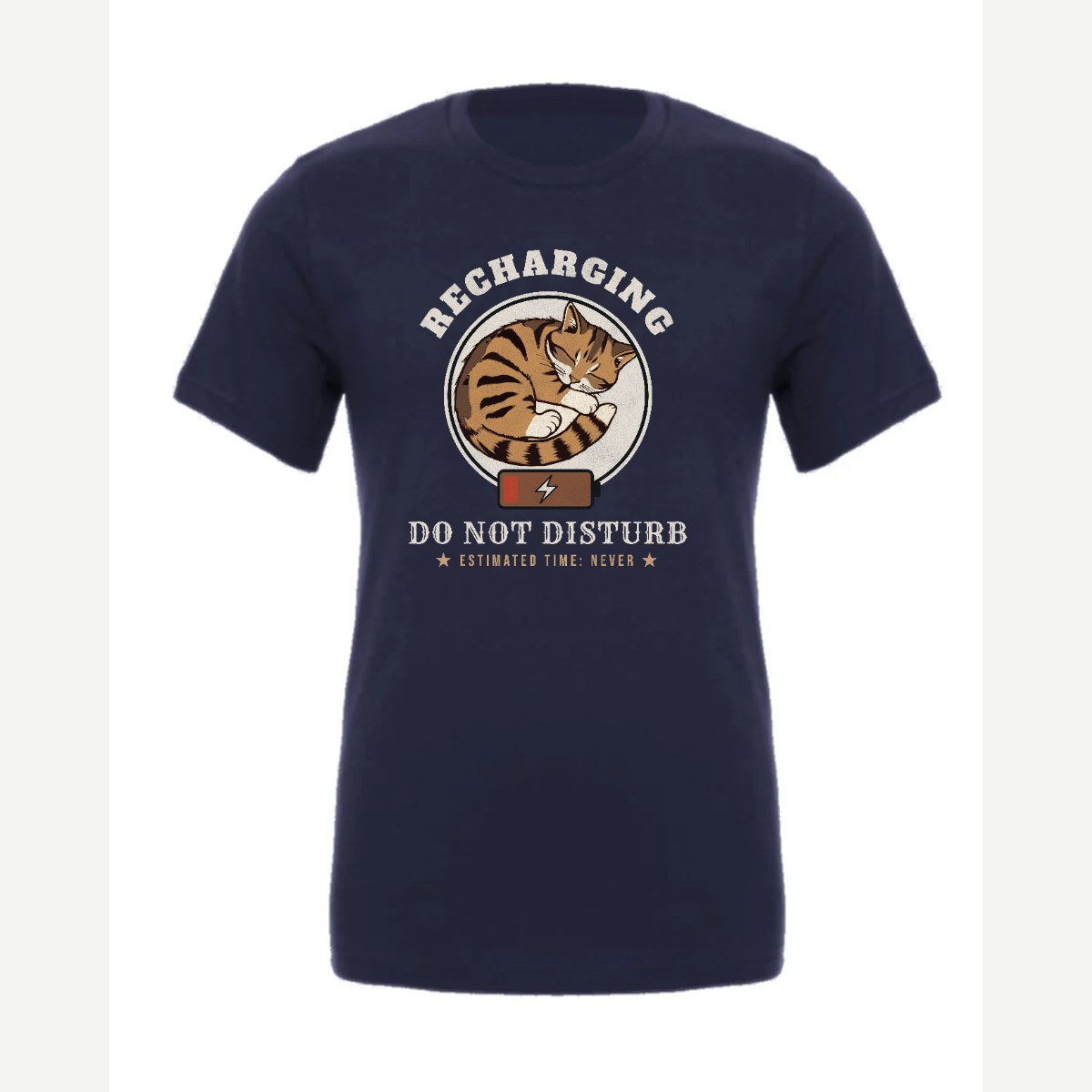 Recharging Do Not Disturb Cat — Premium Tee / Navy