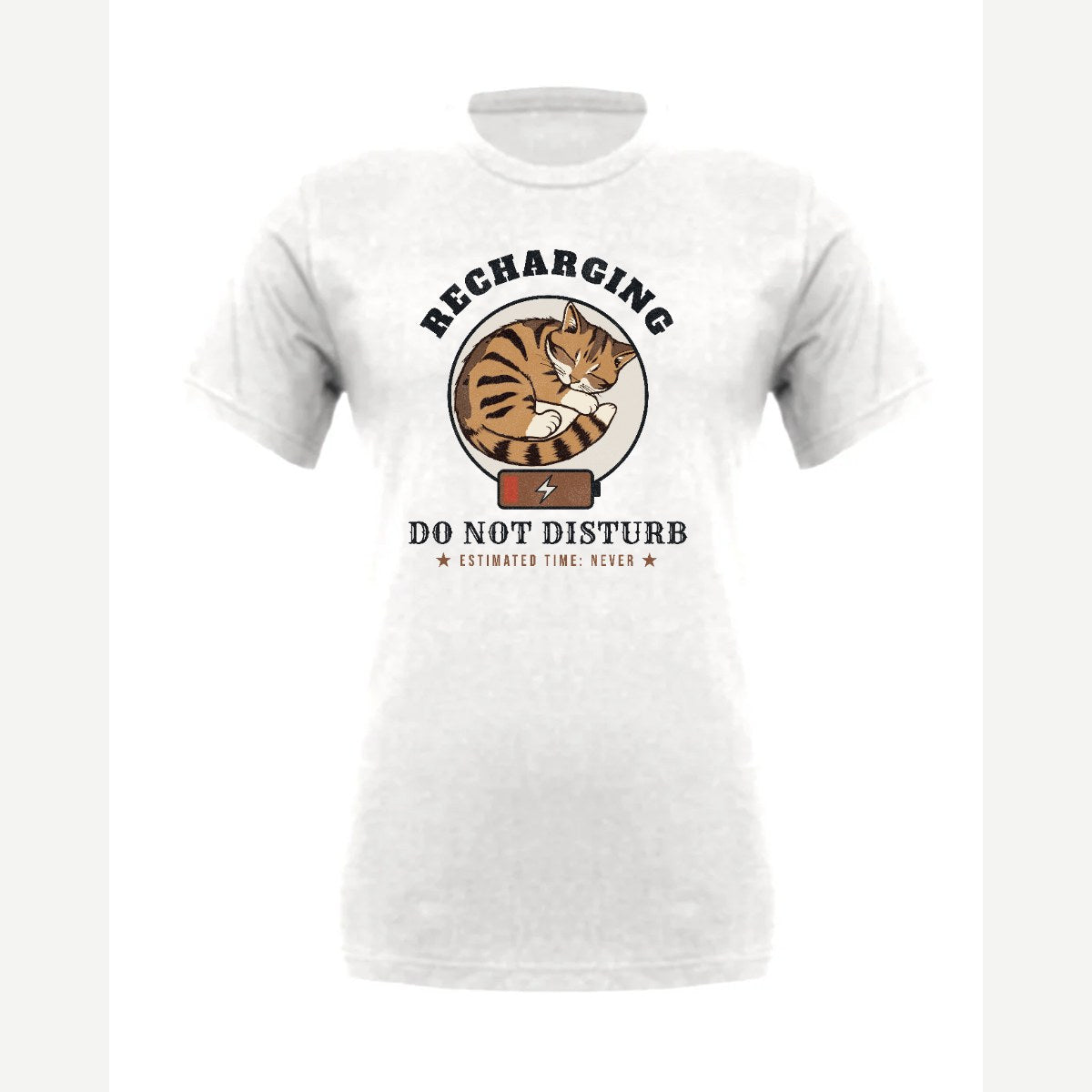 Recharging Do Not Disturb Cat — Premium Tee / White