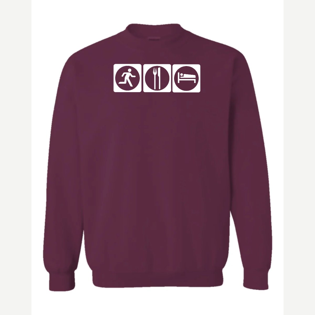 Run, Eat, Sleep — Crewneck Sweatshirt / Maroon