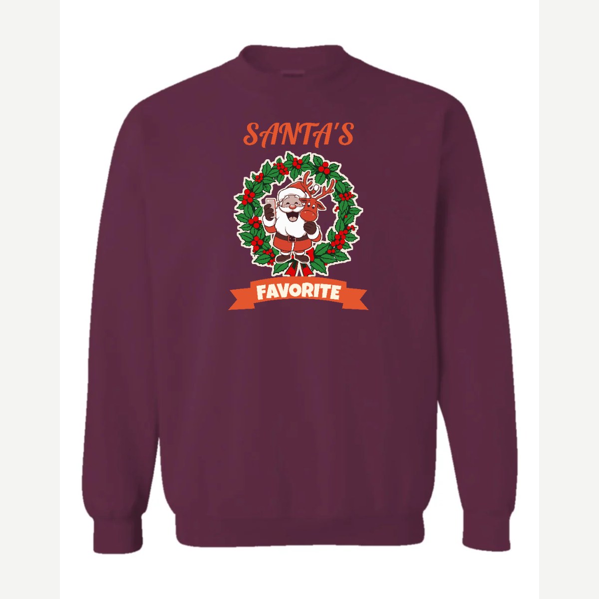 Santa's Favorite — Crewneck Sweatshirt / Maroon