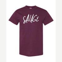 Savage (Script) — Classic Tee / Maroon