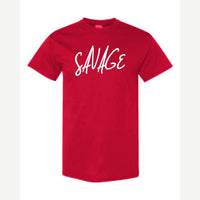 Savage (Script) — Classic Tee / Red