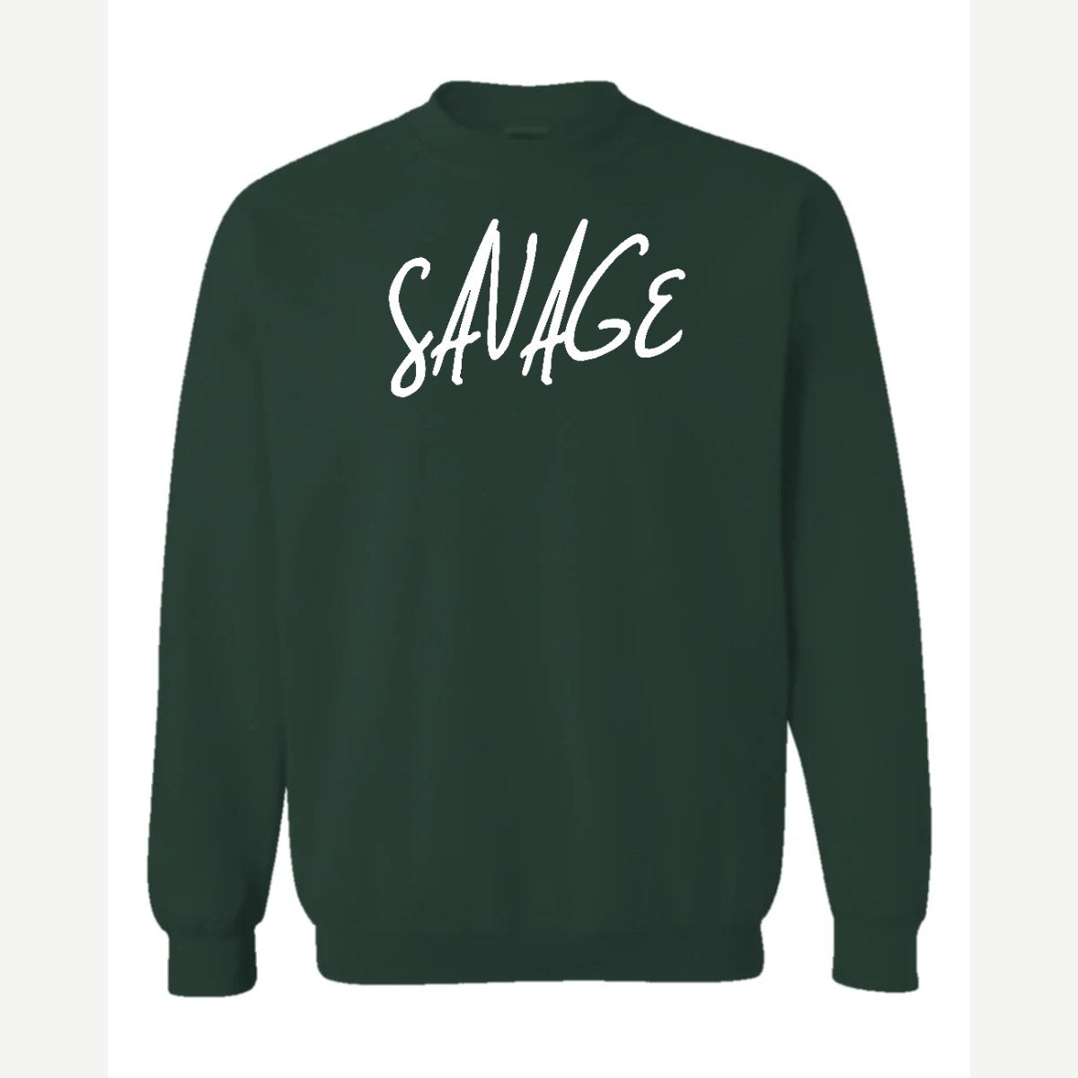 Savage (Script) — Crewneck Sweatshirt / Forest Green
