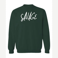 Savage (Script) — Crewneck Sweatshirt / Forest Green