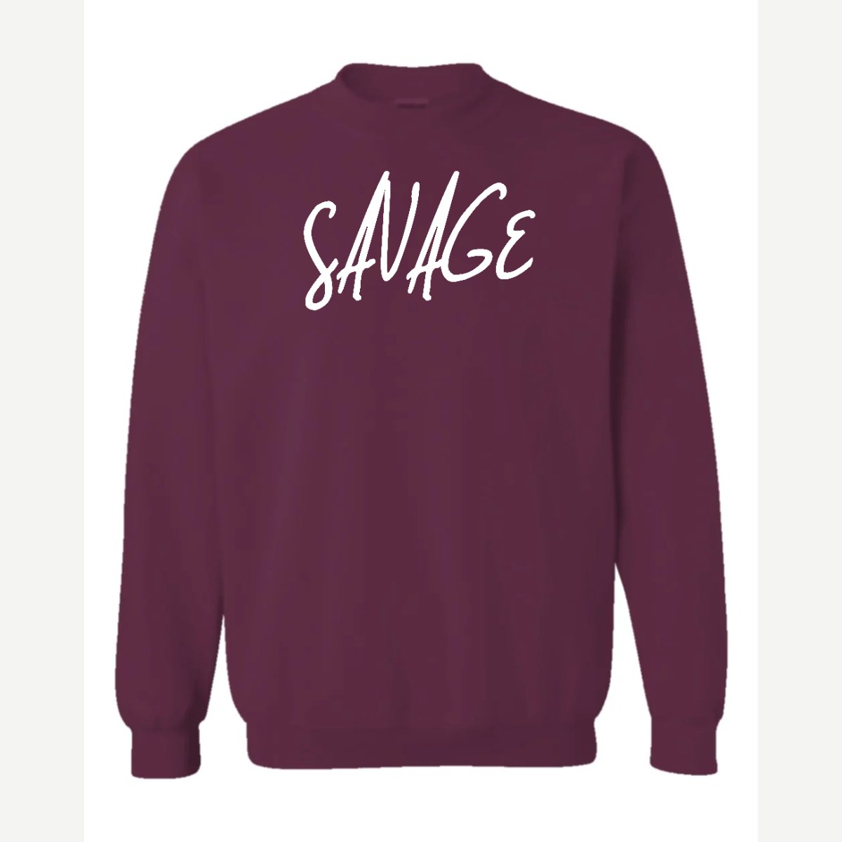 Savage (Script) — Crewneck Sweatshirt / Maroon