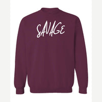 Savage (Script) — Crewneck Sweatshirt / Maroon