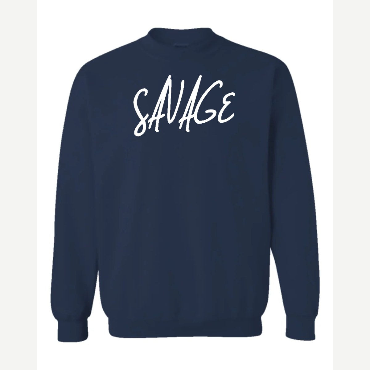 Savage (Script) — Crewneck Sweatshirt / Navy