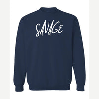 Savage (Script) — Crewneck Sweatshirt / Navy