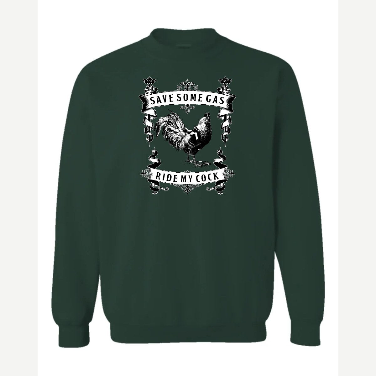 Save Some Gas (Rooster) — Crewneck Sweatshirt / Forest Green