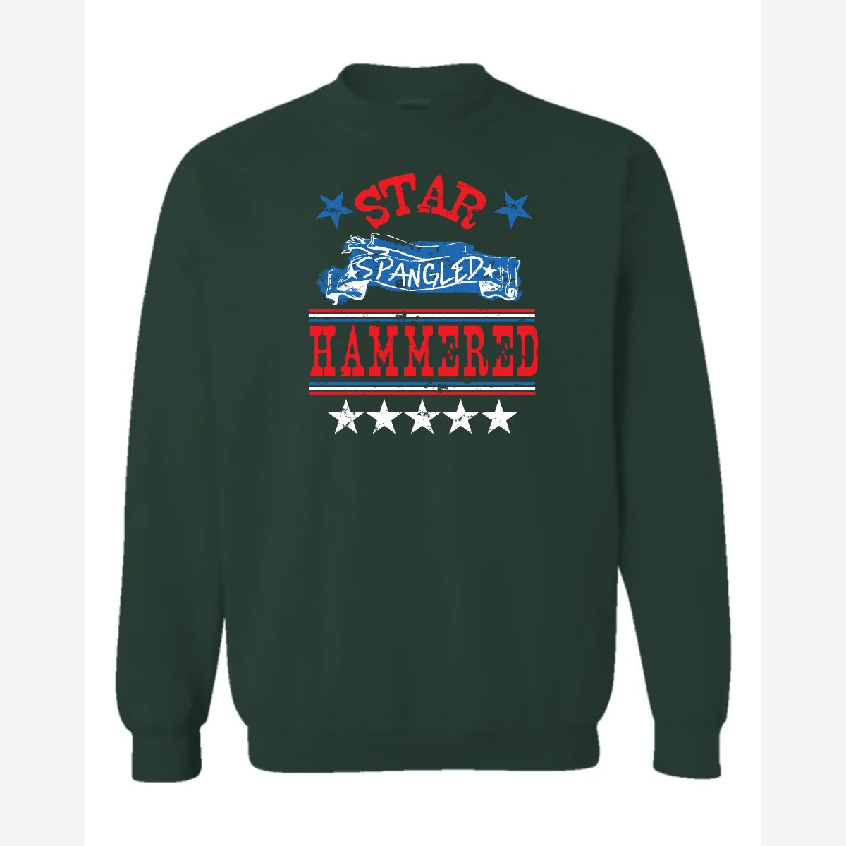 Star Spangled Hammered — Crewneck Sweatshirt / Forest Green