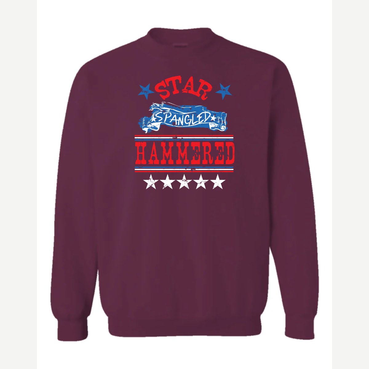 Star Spangled Hammered — Crewneck Sweatshirt / Maroon