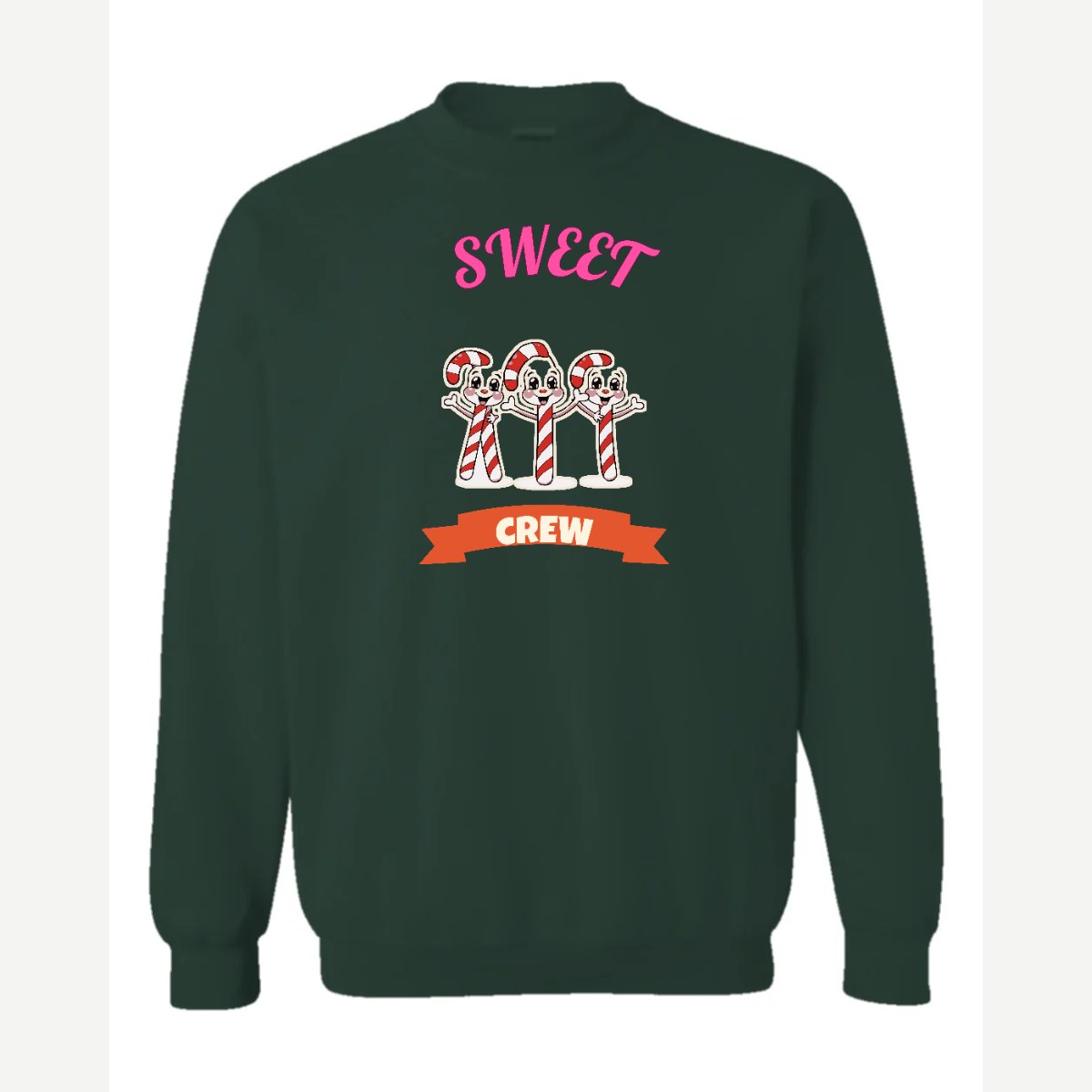 Sweet Crew (Candy Canes) — Crewneck Sweatshirt / Forest Green