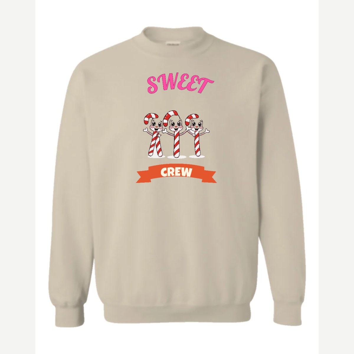 Sweet Crew (Candy Canes) — Crewneck Sweatshirt / Sand