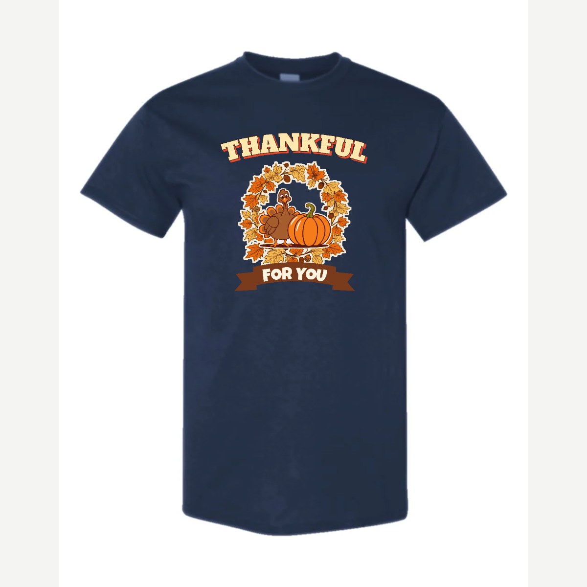 Thankful for You (Turkey & Pumpkin) — Classic Tee / Navy
