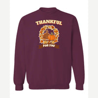 Thankful for You (Turkey & Pumpkin) — Crewneck Sweatshirt / Maroon