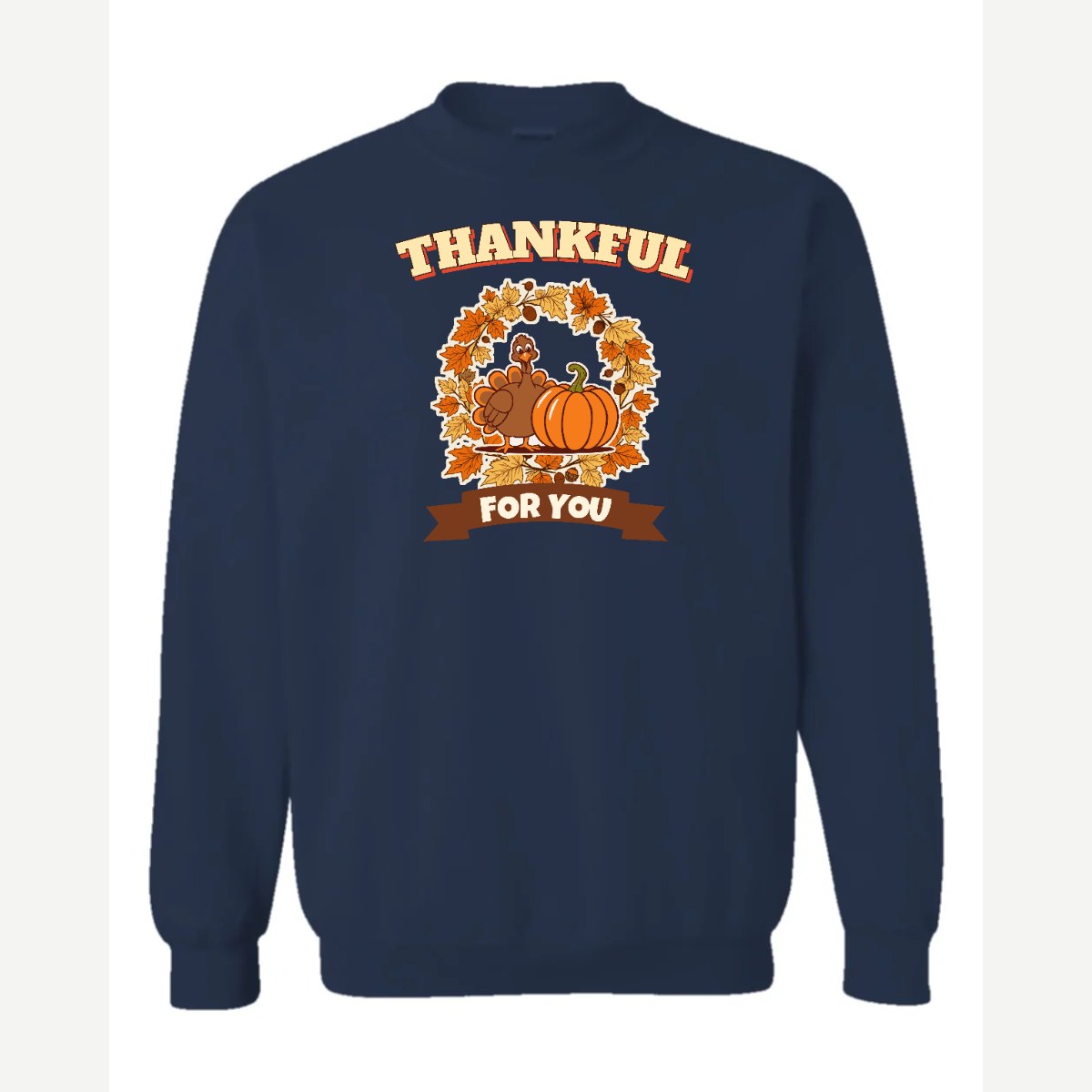 Thankful for You (Turkey & Pumpkin) — Crewneck Sweatshirt / Navy