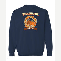Thankful for You (Turkey & Pumpkin) — Crewneck Sweatshirt / Navy