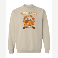 Thankful for You (Turkey & Pumpkin) — Crewneck Sweatshirt / Sand