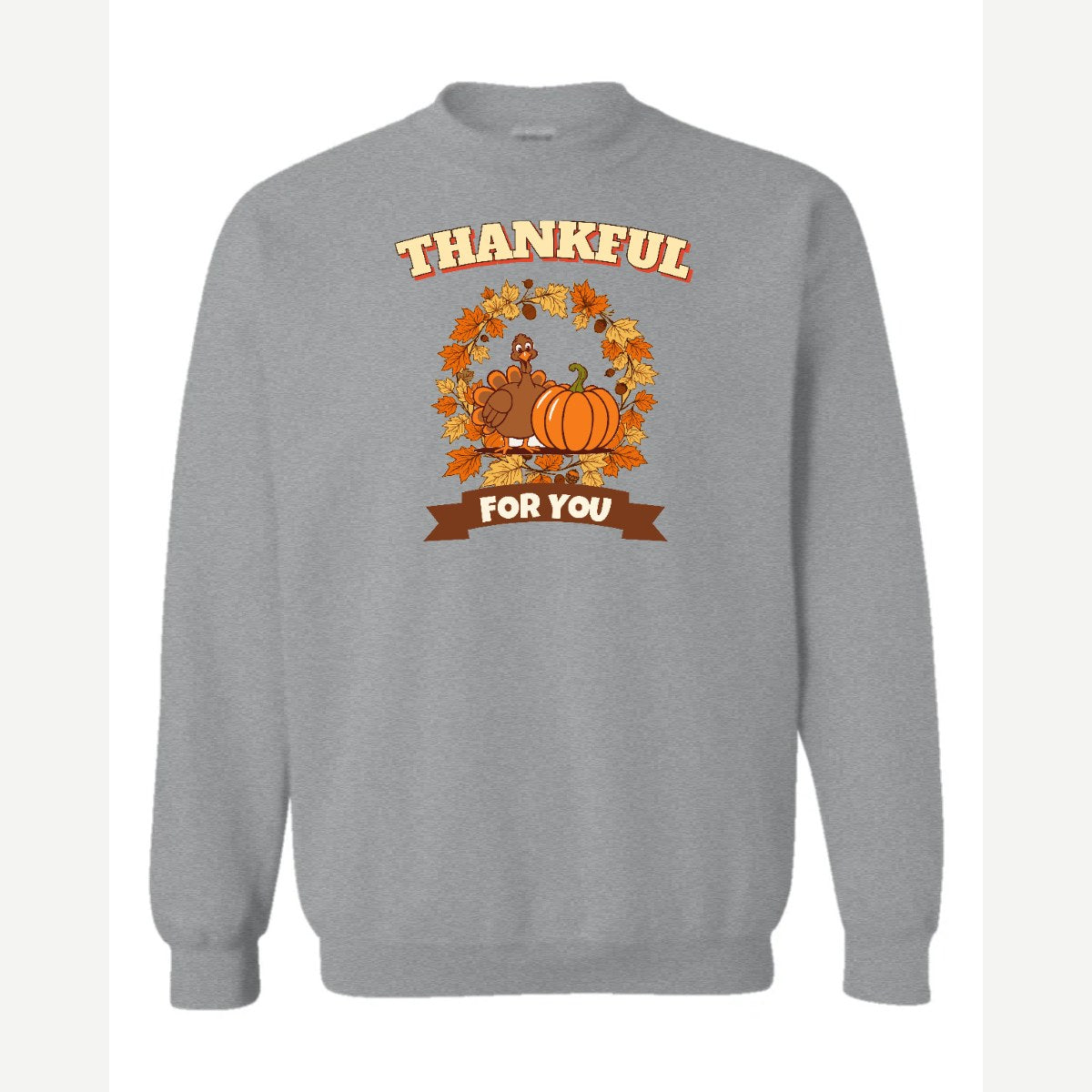Thankful for You (Turkey & Pumpkin) — Crewneck Sweatshirt / Sport Grey