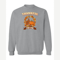Thankful for You (Turkey & Pumpkin) — Crewneck Sweatshirt / Sport Grey
