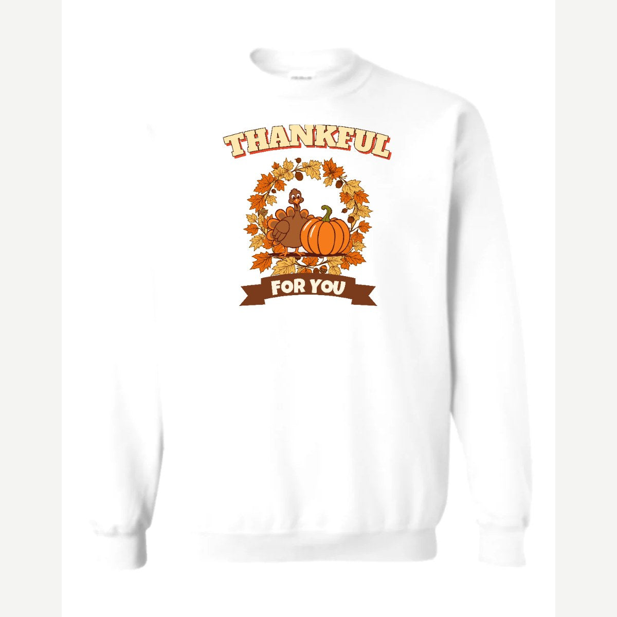 Thankful for You (Turkey & Pumpkin) — Crewneck Sweatshirt / White