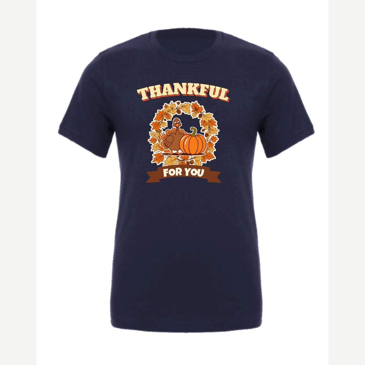 Thankful for You (Turkey & Pumpkin) — Premium Tee / Navy