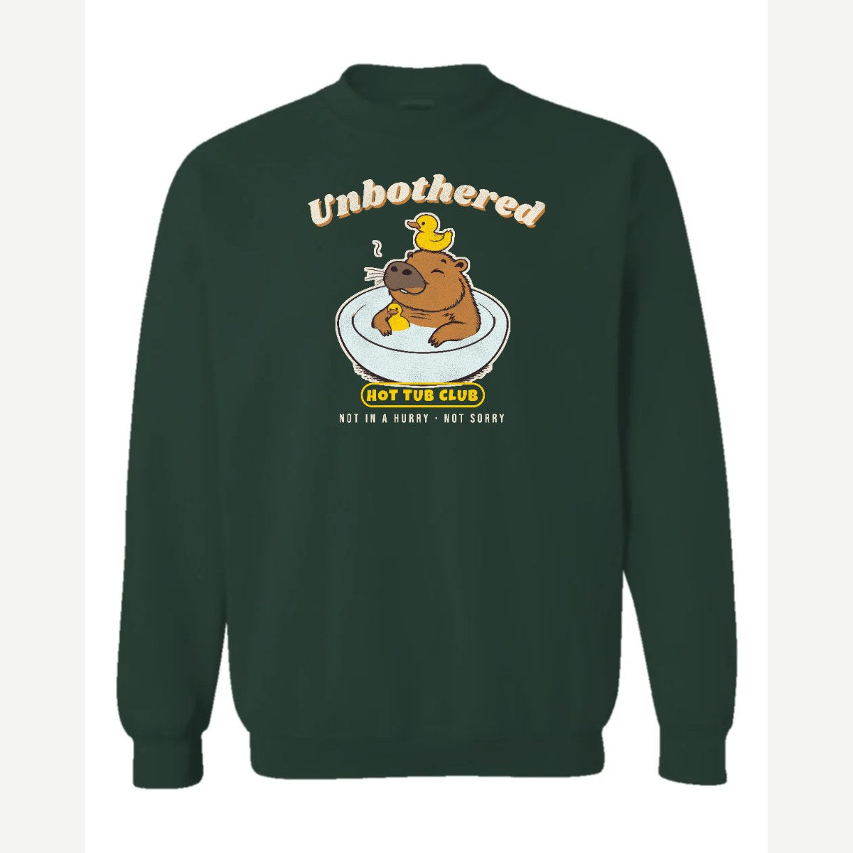 Unbothered Capybara Hot Tub Club — Crewneck Sweatshirt / Forest Green