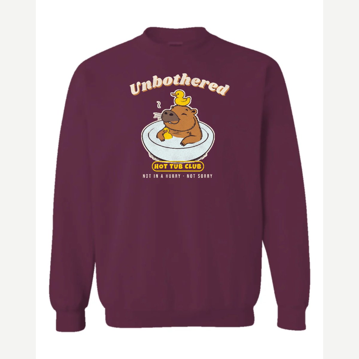 Unbothered Capybara Hot Tub Club — Crewneck Sweatshirt / Maroon