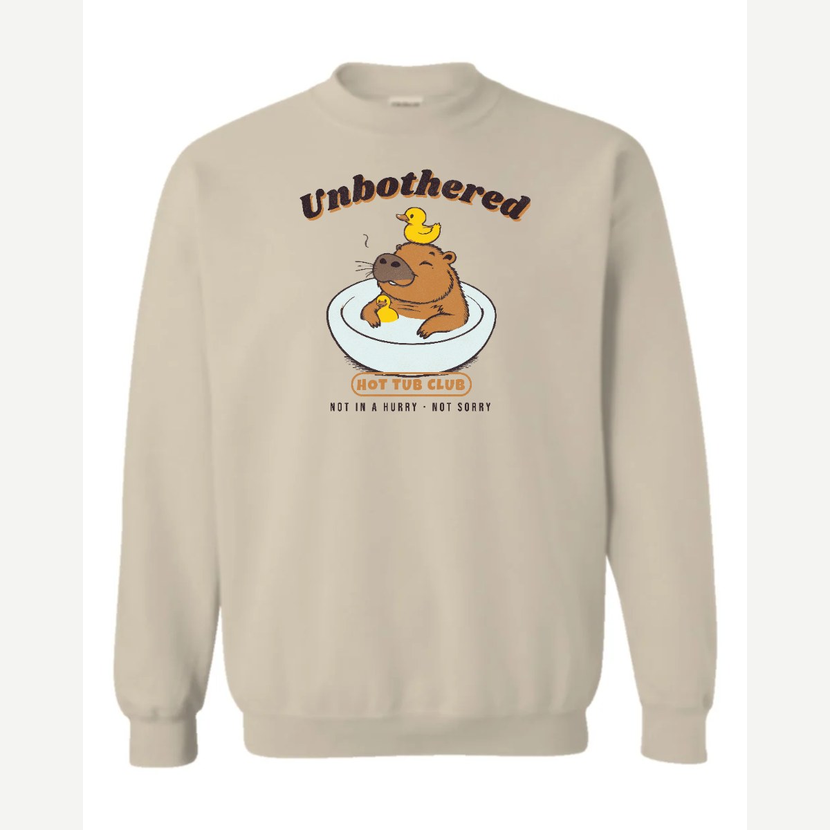 Unbothered Capybara Hot Tub Club — Crewneck Sweatshirt / Sand