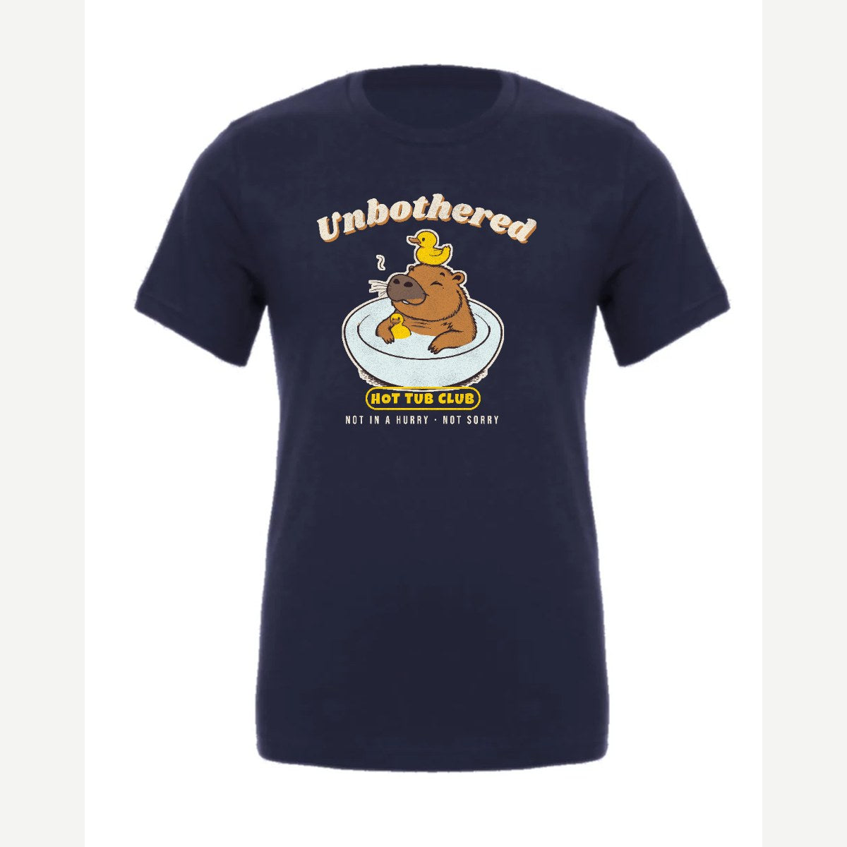 Unbothered Capybara Hot Tub Club — Premium Tee / Navy